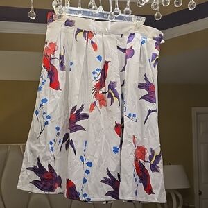 Grace Karin Cotton White A-Line Skirt with Floral Print Size M